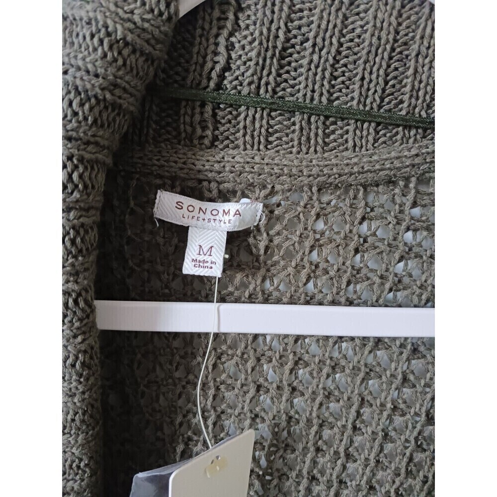 NWT Sonoma Cardigan Sweater Open Front Knit‎ 3/4 Sleeve Olive Green Size M - Picture 3 of 4
